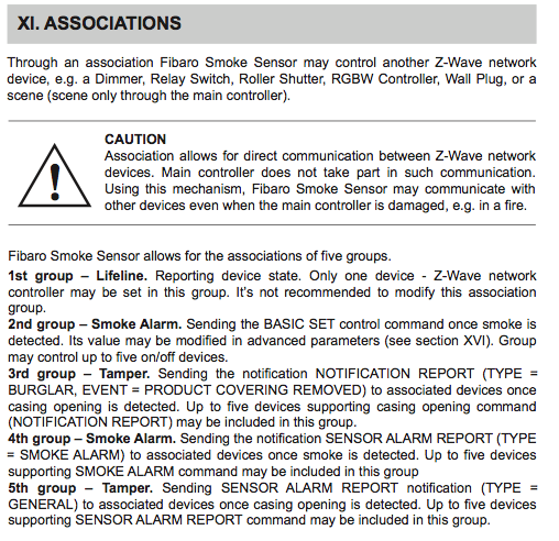 Fibaro smoke sensor associations