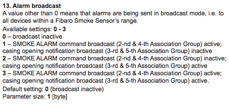 Fibaro smoke sensor parameters.